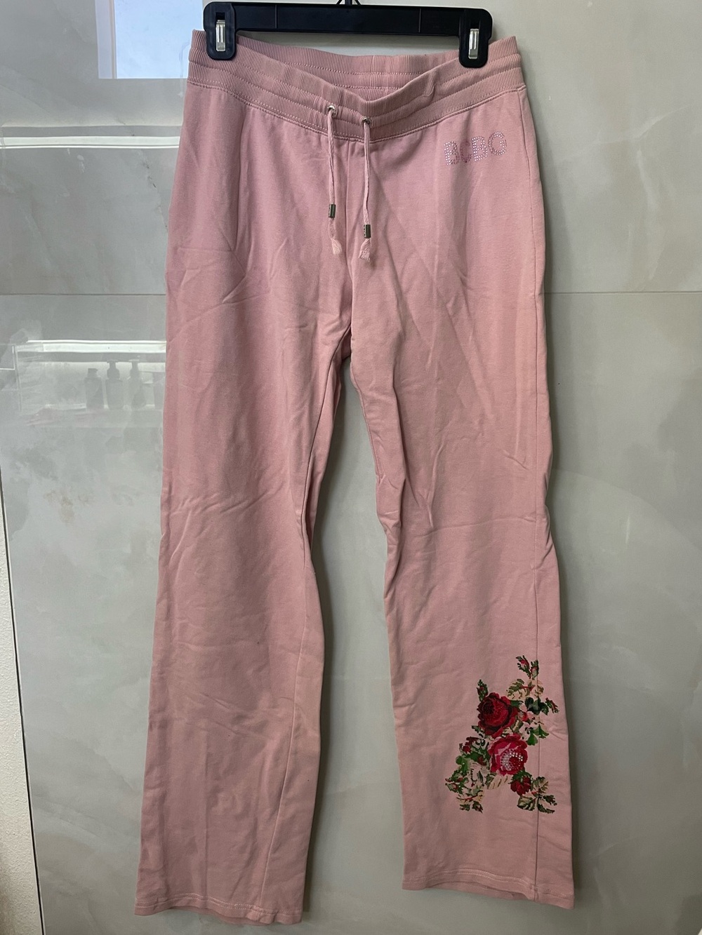 BCBGMaxAzria Pink Floral Embroidered Drawstring Sweats